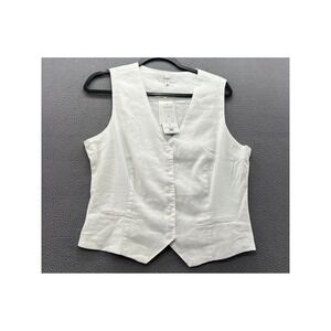 Level 99 Vest White Tencel Herringbone Button Front Tailored Waistcoat Large NWT